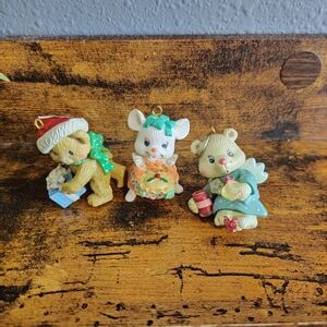 Merry Mice Ornament Pie Teddy Bears Christmas Holiday Tree Set Angel Figurines